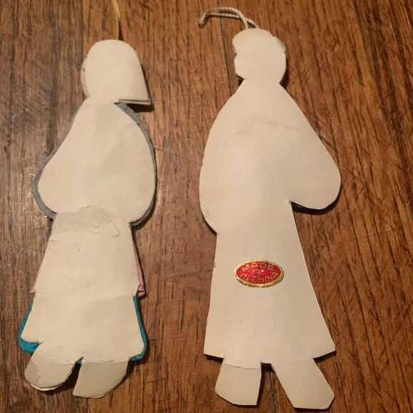 2 Vintage Chinese Handcrafted Paper Dolls Satin Silk Cloth Bookmarks Ornaments - Picture 2 of 2